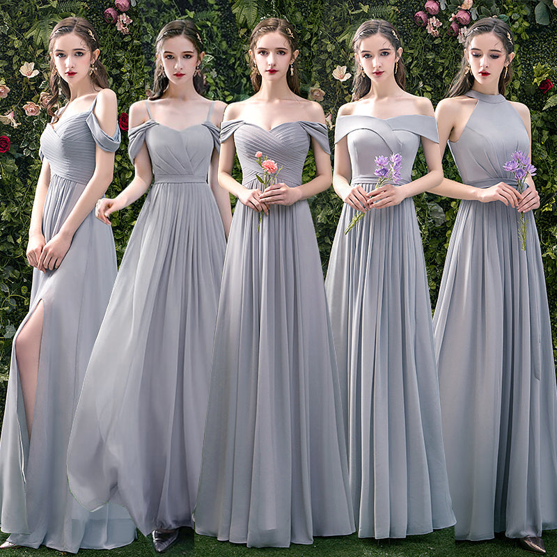 Gray chiffon long A line prom dress bridesmaid dress  10044