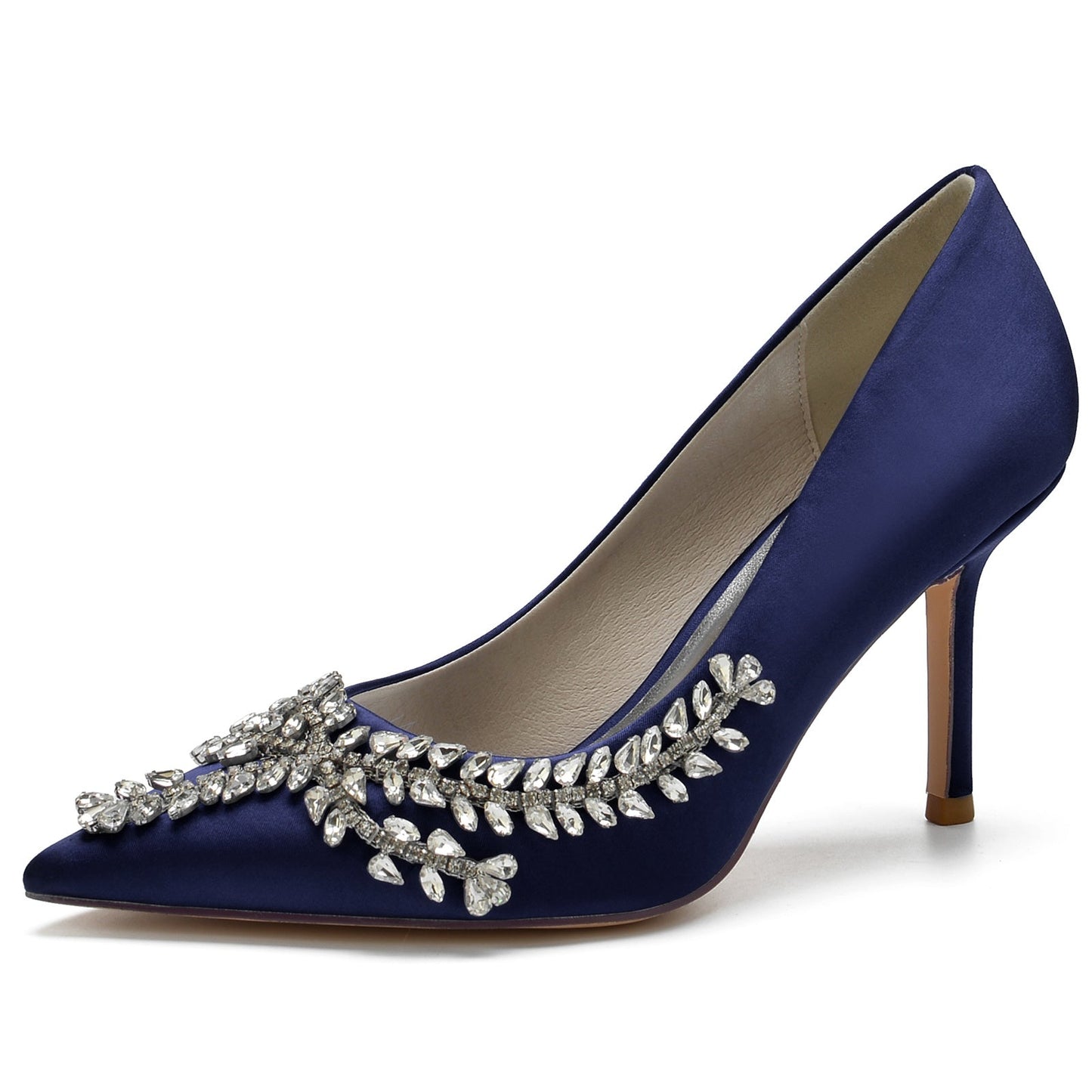 Women's Wedding Shoes Royal Blue Silk Satin Crystal Stiletto Pointed Toe Bridal Shoes