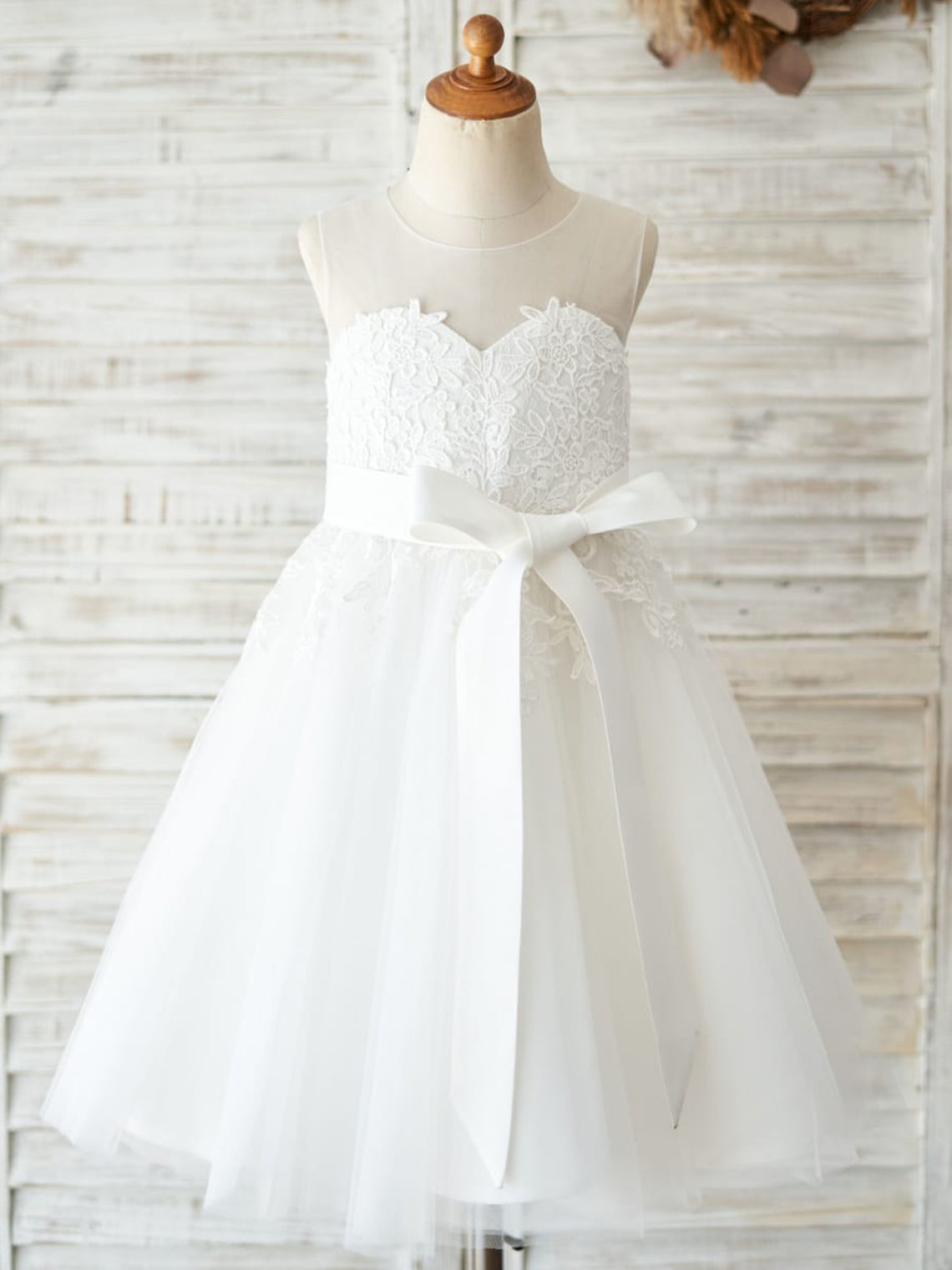 Lace Tulle Knee-length First Communion Flower Girl Dress