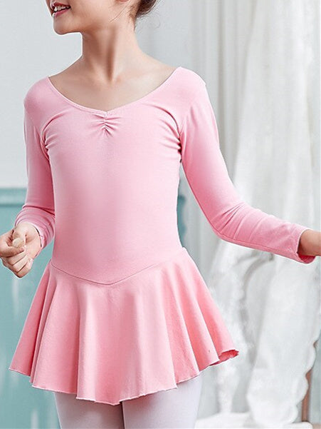 Kids' Dancewear Ballet Dress Splicing Long Sleeve Cotton Blend Girls' Performance Training