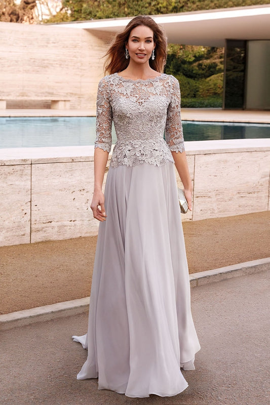 edgynewlook Silver Long Sleeves Jewel Embroidery Long Prom Dress