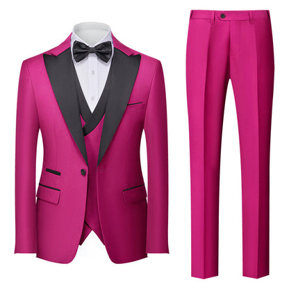 Burgundy Green Pink Red Blue White Men's Tailored Fit Single Breasted One-button 3 Pieces Solid Colored Wedding Suits