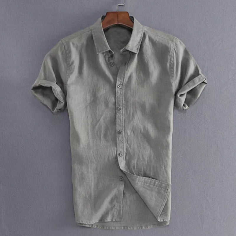 Men's Casual Short Sleeves Solid Color Cotton Shirt