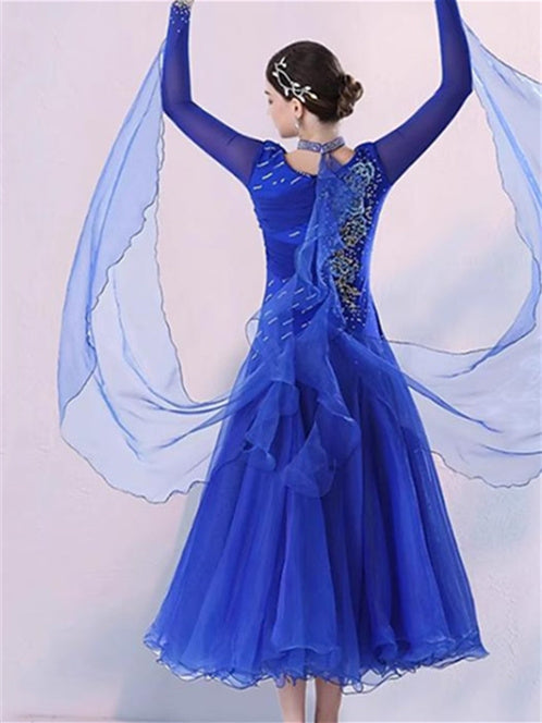 Women's Dancewear Ballroom Dance Dress Embroidery Splicing Crystals/Rhinestones Women's Performance Long Sleeve