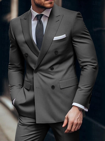 Men's Plus Size Daily Tailored Fit Double Breasted Six-buttons Wedding Suits 2 Piece