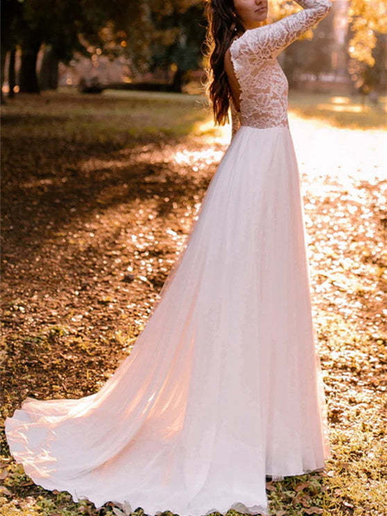 A-Line/Princess Scoop Floor-length Wedding Dress