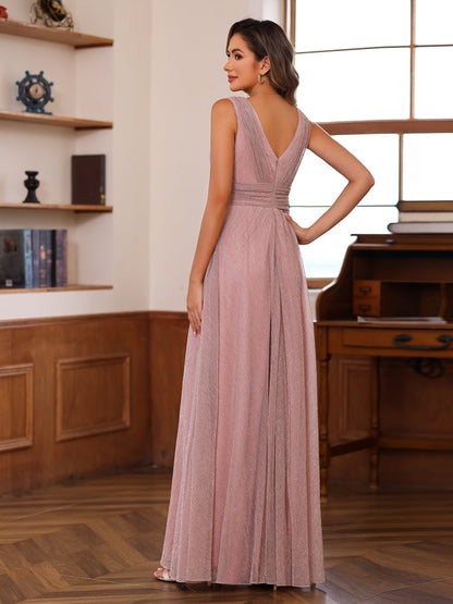 A-Line/Princess V-Neck Sleeveless Floore-Length Unique Mother of the Bride Dresses with Ruffles