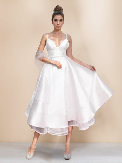 A-Line/Princess Spaghetti Straps Sleeveless Tea-Length Cocktail Dresses With Wrap