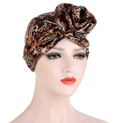 Women Ethnic Plaid Pattern Cashew Flower Musulman India Islamic Head Wrap Turban