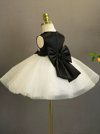 Ball Gown Sleeveless Knee-Length Baby Girl Party Dress with Bow & Rhinestones