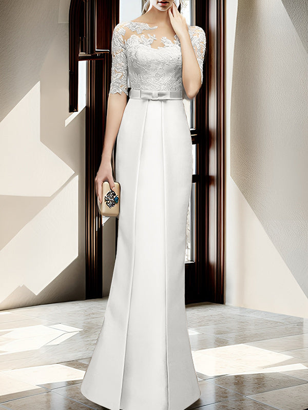 Sheath/Column Illusion Neck Floor-length Mother of the Bride Dresses