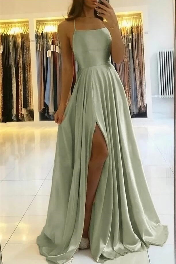 edgynewlook Spaghetti-Straps Long Prom Dress Front Split