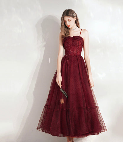 Burgundy tulle beads short prom dress homecoming dress  8793