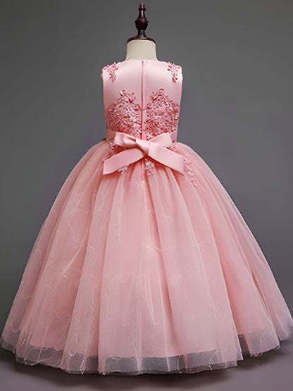 A-Line/Princess Scoop Neck Sleeveless Tulle Flower Girl Dress with Lace Appliques & Ruffles