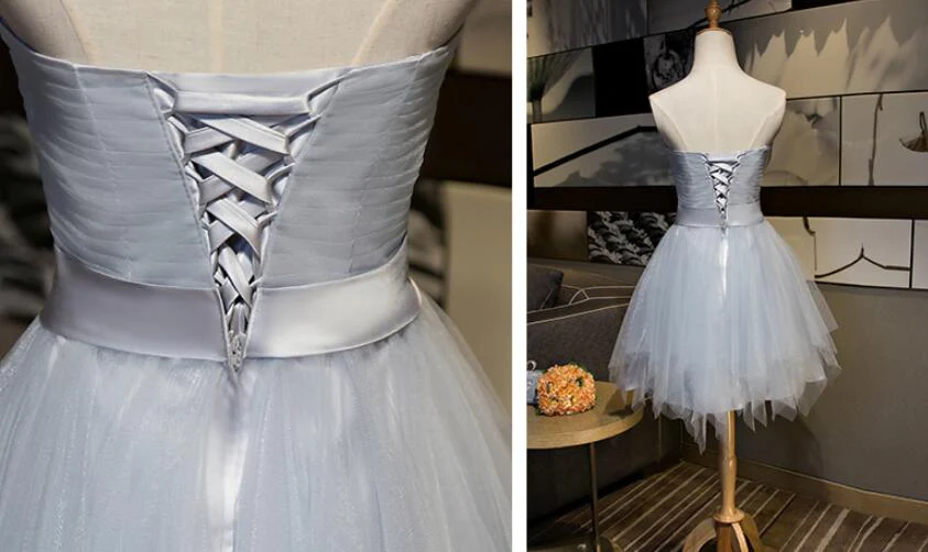 Beautiful Simple Grey Tulle Party Dress With Bow, Lovely Formal Dress gh487