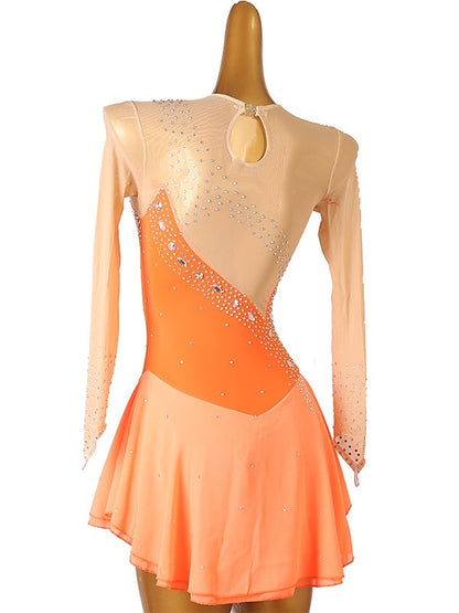 Figure Skating Dress Women's Girls' Ice Dancewear Classic Crystal/Rhinestone Long Sleeve Ice Skating Dress