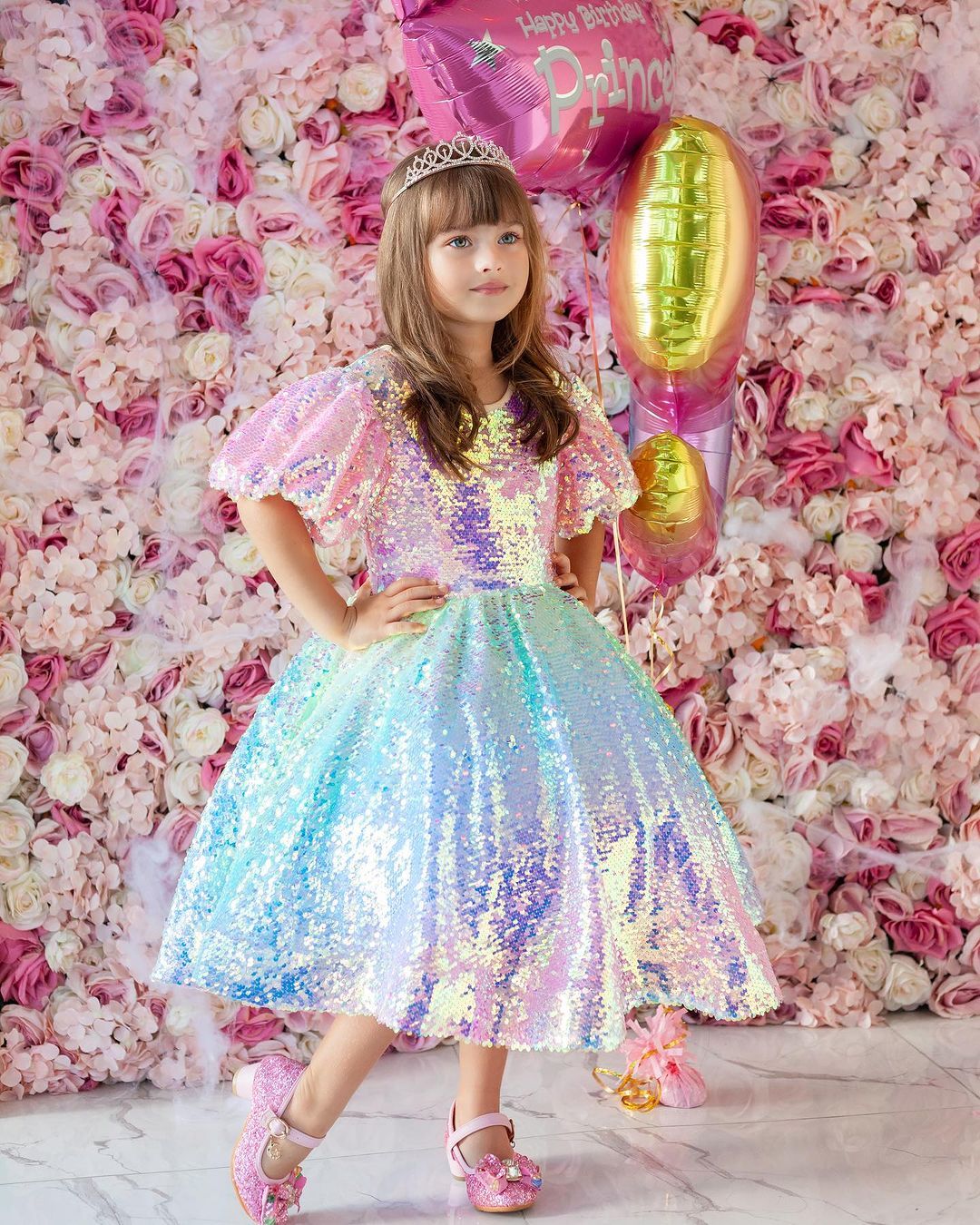 Ball Gown Princess Rainbow Unicorn Sequins Little Girl Party Dresses