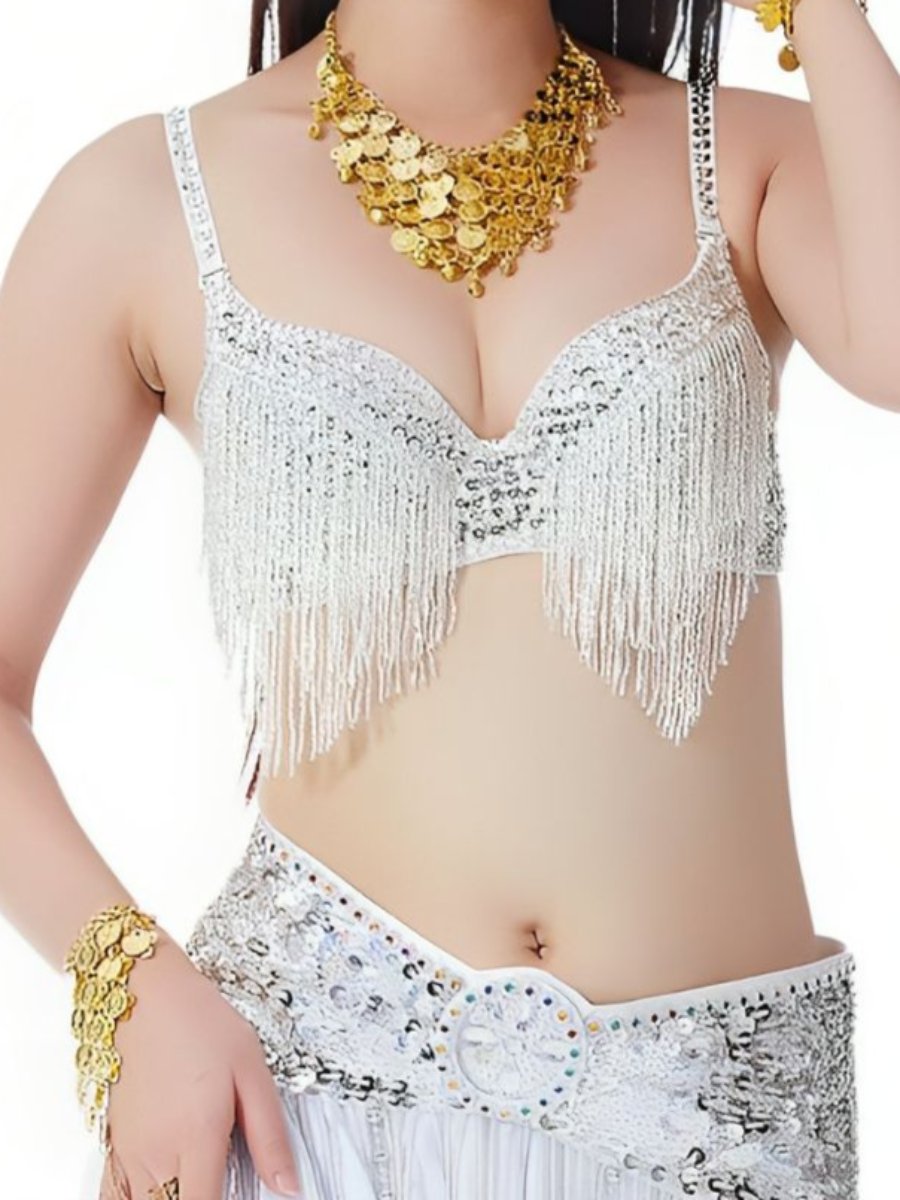 Belly Dancewear Rhinestone Tassel Sleeveless Spaghetti Straps Bra