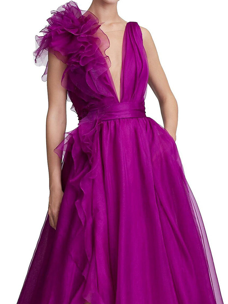 A-Line/Princess V Neck Sleeveless Floor-length Long Formal Evening Floar Dresses with Split Side