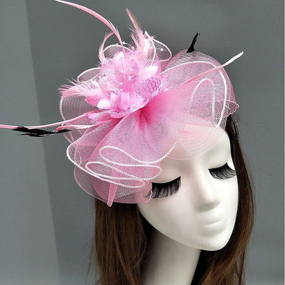 Elegant Net Saucer Hat Fascinator Hats Headpiece Flower Feather & Beading