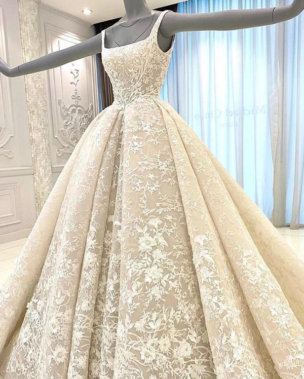 Ivory gorgeous elegant exquisite lace A-line long ball gown evening dress wedding dress gh3200