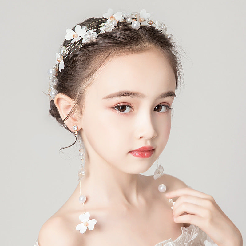 Children's Dress Accessories White Flower Headband with Pearl