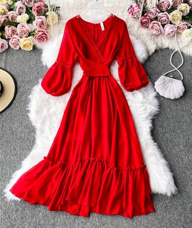 Red A line chiffon dress fashion girl dress  1000