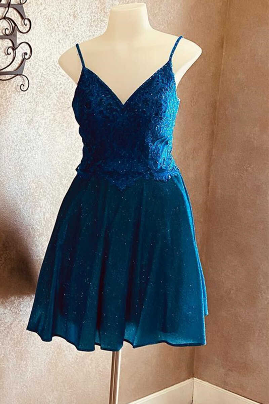 Stunning Blue V-Neck A-Line Short Homecoming Dress gh1412