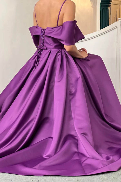 Purple Off-The-Shoulder A Line Elegant Prom Dress With Pockets ED0131