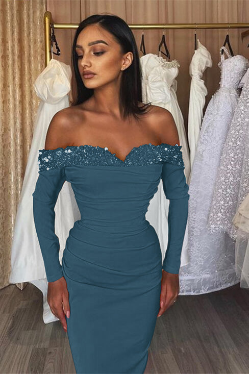 Modern Orange Off-The-Shoulder Long Sleeves Strapless Mermaid Prom Dress With Sequins ED0509