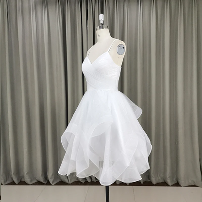 Lovely White Tulle V-Neckline Short Party Dress,Homecoming Dressgh328