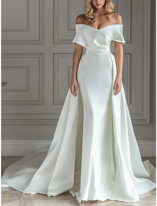 A-Line/Princess Off-the-Shoulder Floor-length Wedding Dress