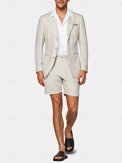 Men's Tailored Fit Single Breasted One-button 2 Pieces Linen Suits