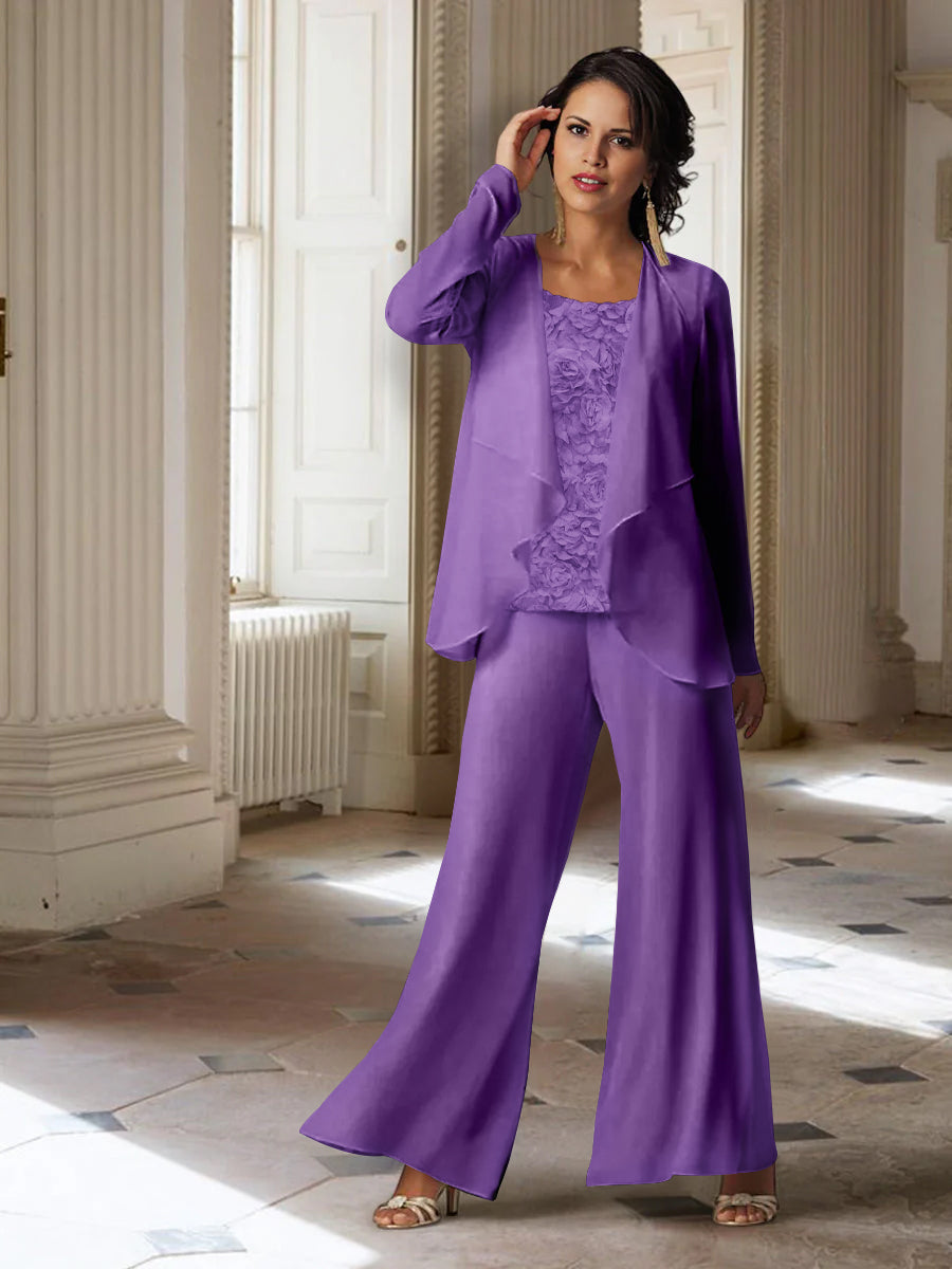 Chiffon Long Sleeves Mother of the Bride Pantsuits with Jacket