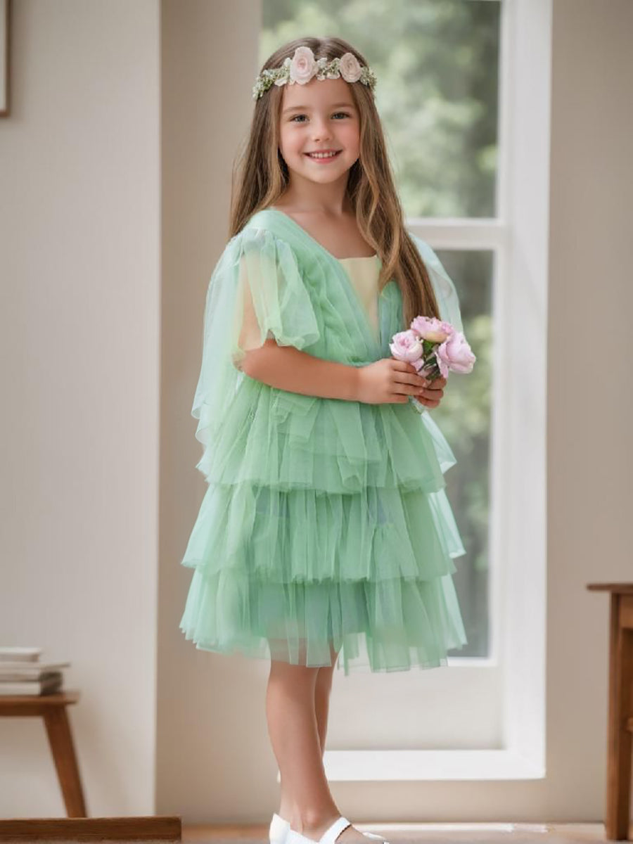 Enchanted Garden Fairy Elegant Tulle Green Flower Girl Dress