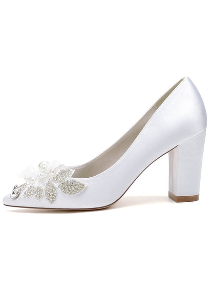 Women's Wedding Shoes Lace High Heel Pointed Toe Bridesmaid Shoes