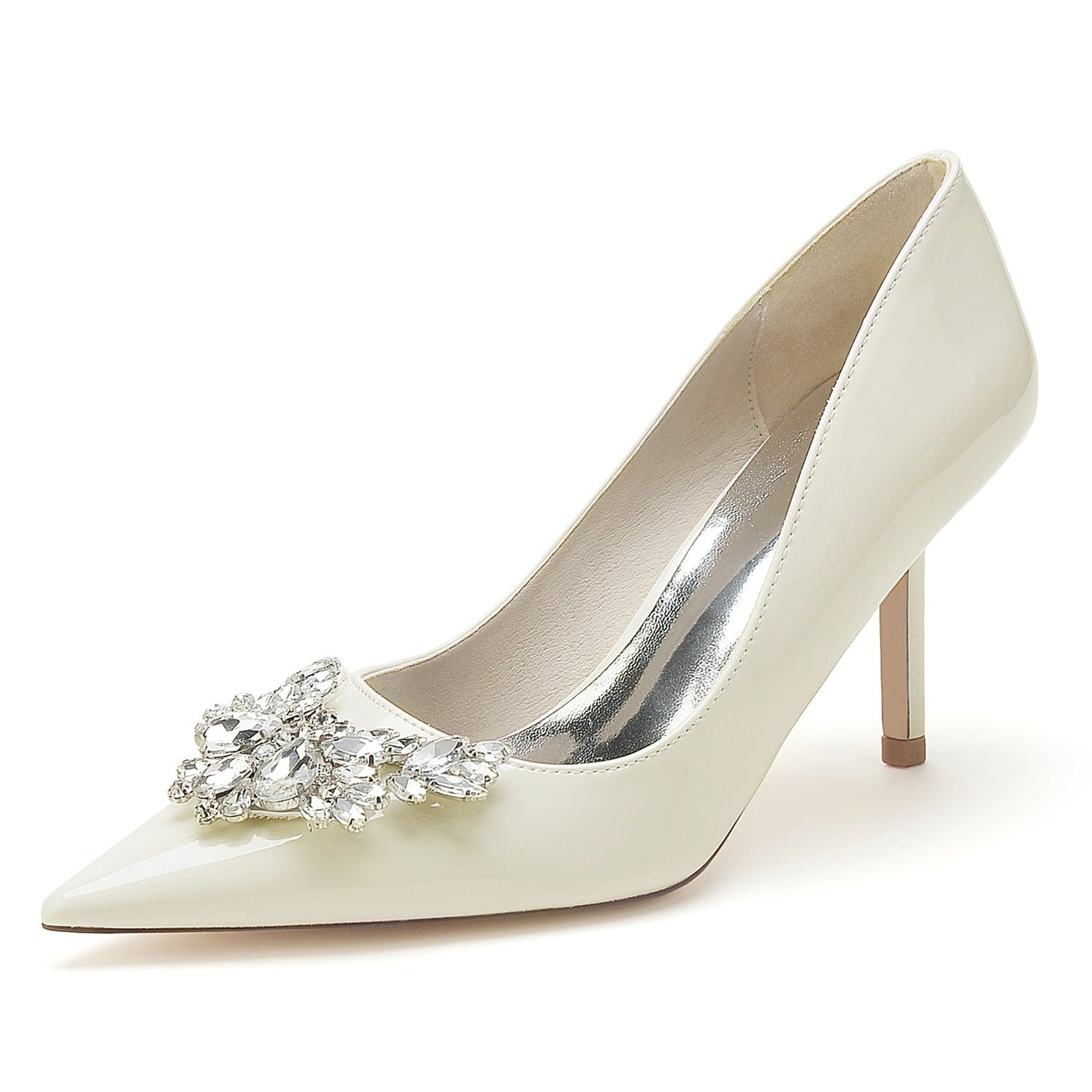 Women's Wedding Shoes Patent Leather Crystal Stiletto Pointed Toe Bridal Shoes