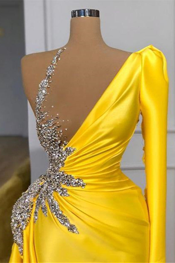 Long Sleeves Yellow Mermaid Prom Dress PD0399