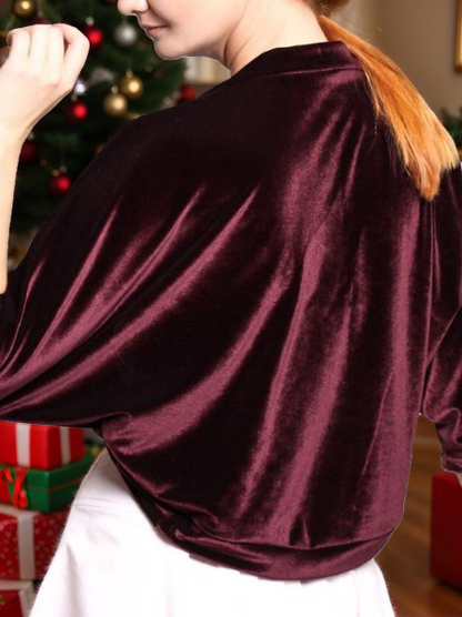 Women's Burgundy Velvet Elegant Half Sleeves Wrap Shrug Bolero