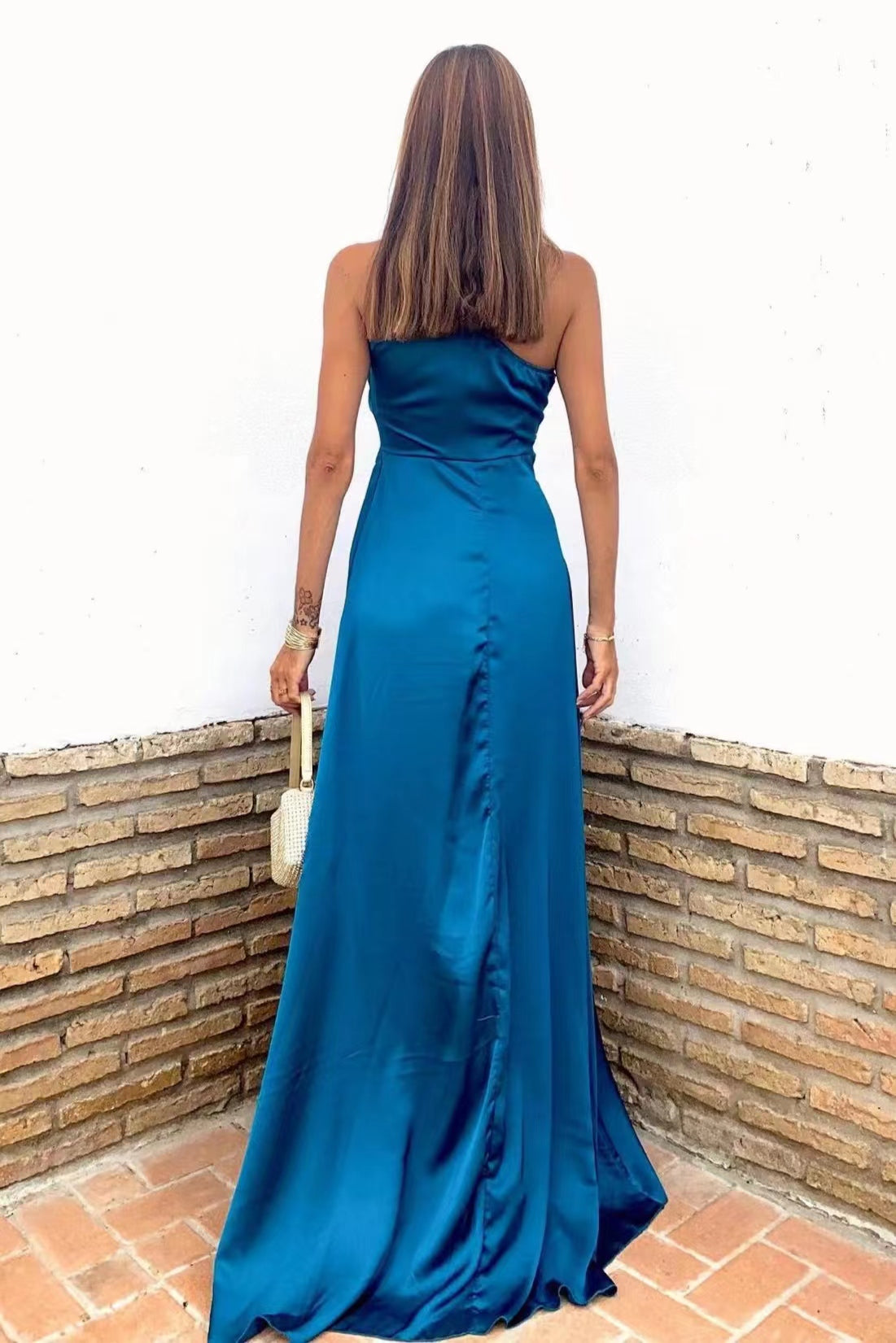 Glamorous Royal Blue One Shoulder Sleeveless Slit Prom Dress ED0395