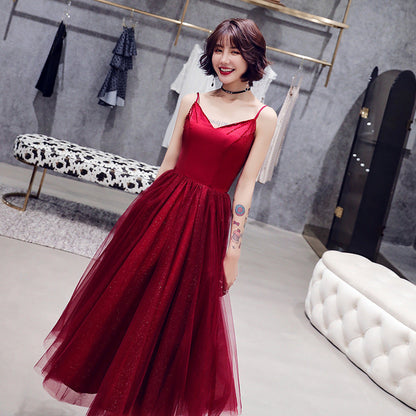 Burgundy tulle short prom dress cocktail dress  8357