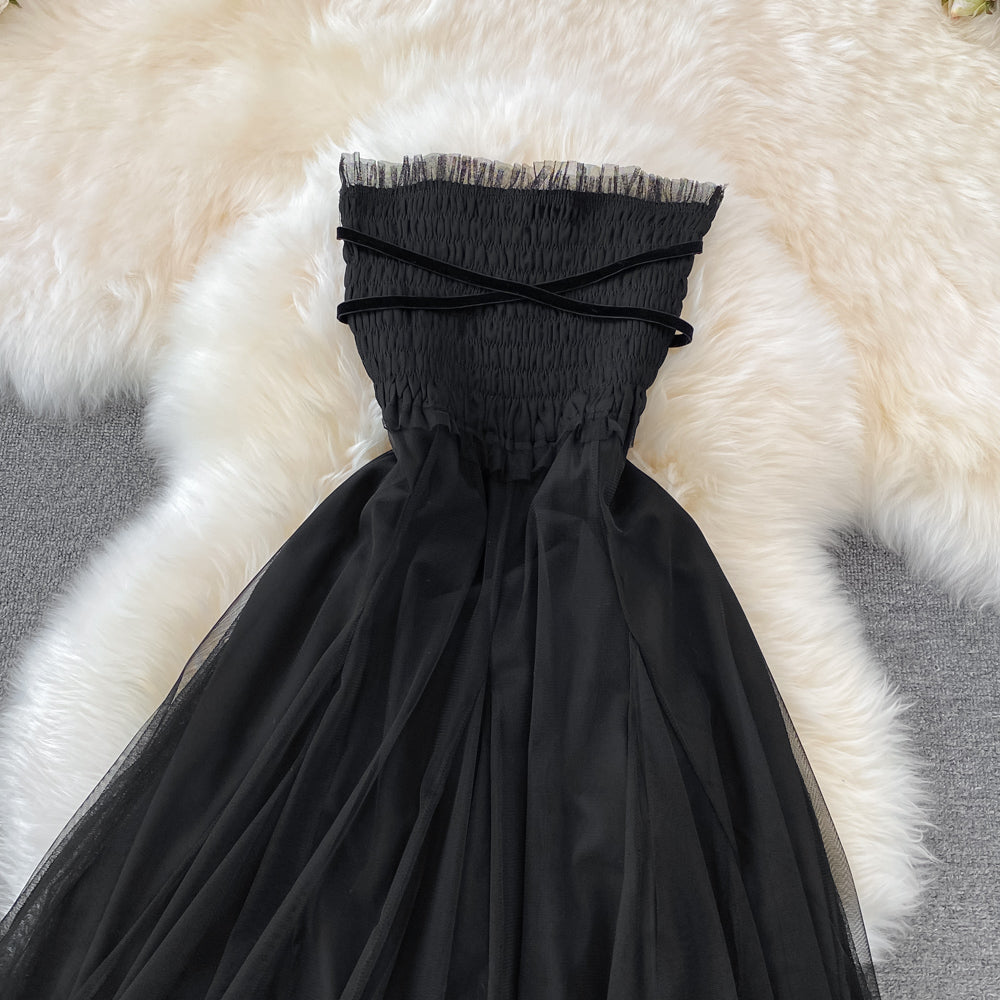 Black Tulle Off Shoulder Dress Fashion Girl Dress  10755