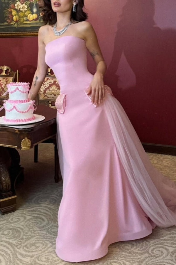 Sweet Pink Strapless Bow-Knot Long Prom Dress ZT0496