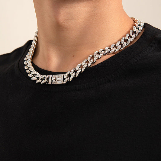 Men's Cool High End White Rhinestone Alloy Cuban Chain Necklace