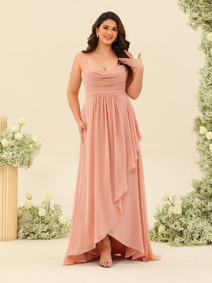 A-Line/Princess Asymmetrical Spaghetti Straps Ruffles Plus Size Bridesmaid Dresses