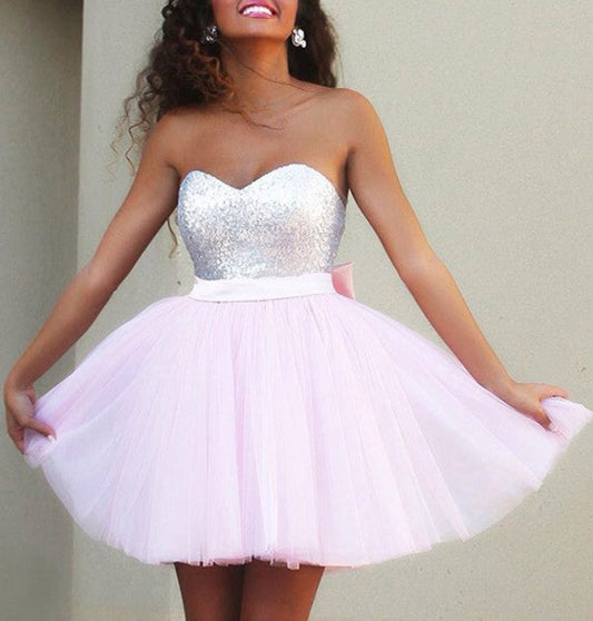 Pink sweetheart short prom dress,graduation dresses  7118