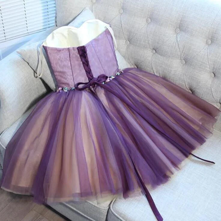 Cute Purple Sweetheart Tulle Pretty Homecoming Dresses, Short Prom Dress gh410