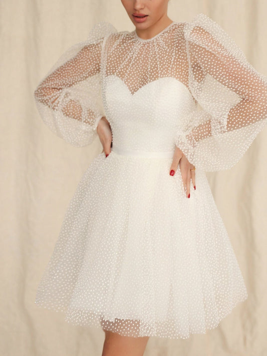 A-Line/Princess Sweetheart Long Sleeves Short/Mini Wedding Dress with Dot Sequins