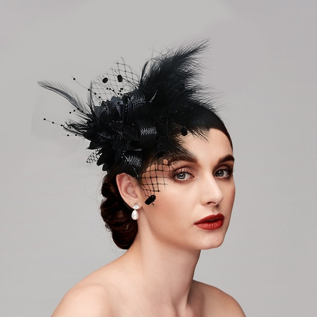 Feather Net Fascinators Headwear with Floral