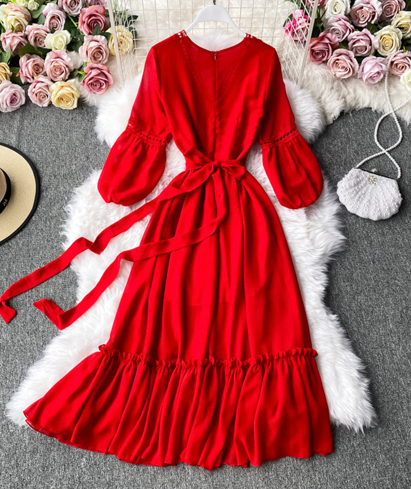 Red A line chiffon dress fashion girl dress  1000